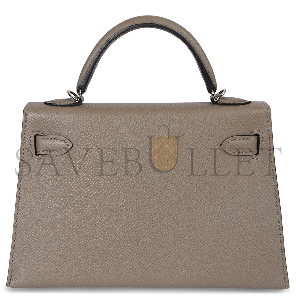 HERMÈS MASTER MINI KELLY II EPSOM ALUMINUM ALLOY GRAY SILVER BUCKLE (19*12*5.5cm)